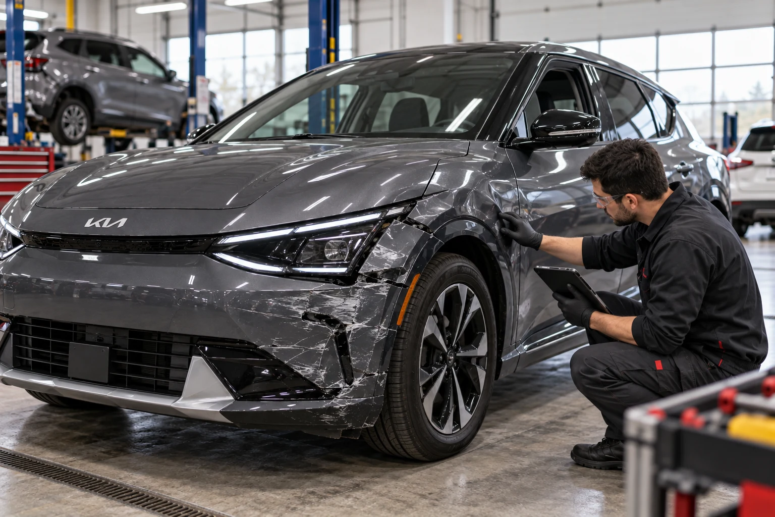 Kia SUV collision repair assessment in Surrey
