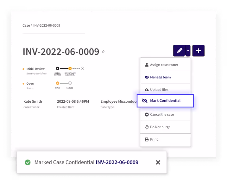 screenshot from application mark confidential