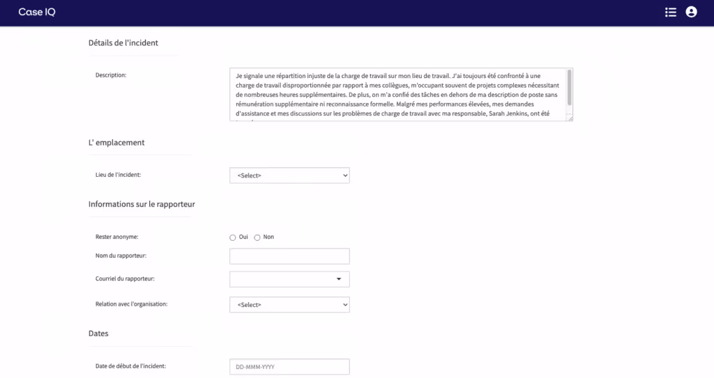 screenshot application multilingual intake form