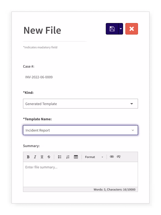 application screenshot new file creation