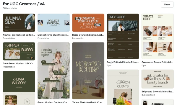 Editable templates for UGC creators and virtual assistants.