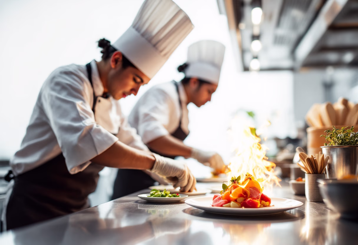 image of kitchen during service (for a fine dining restaurant)