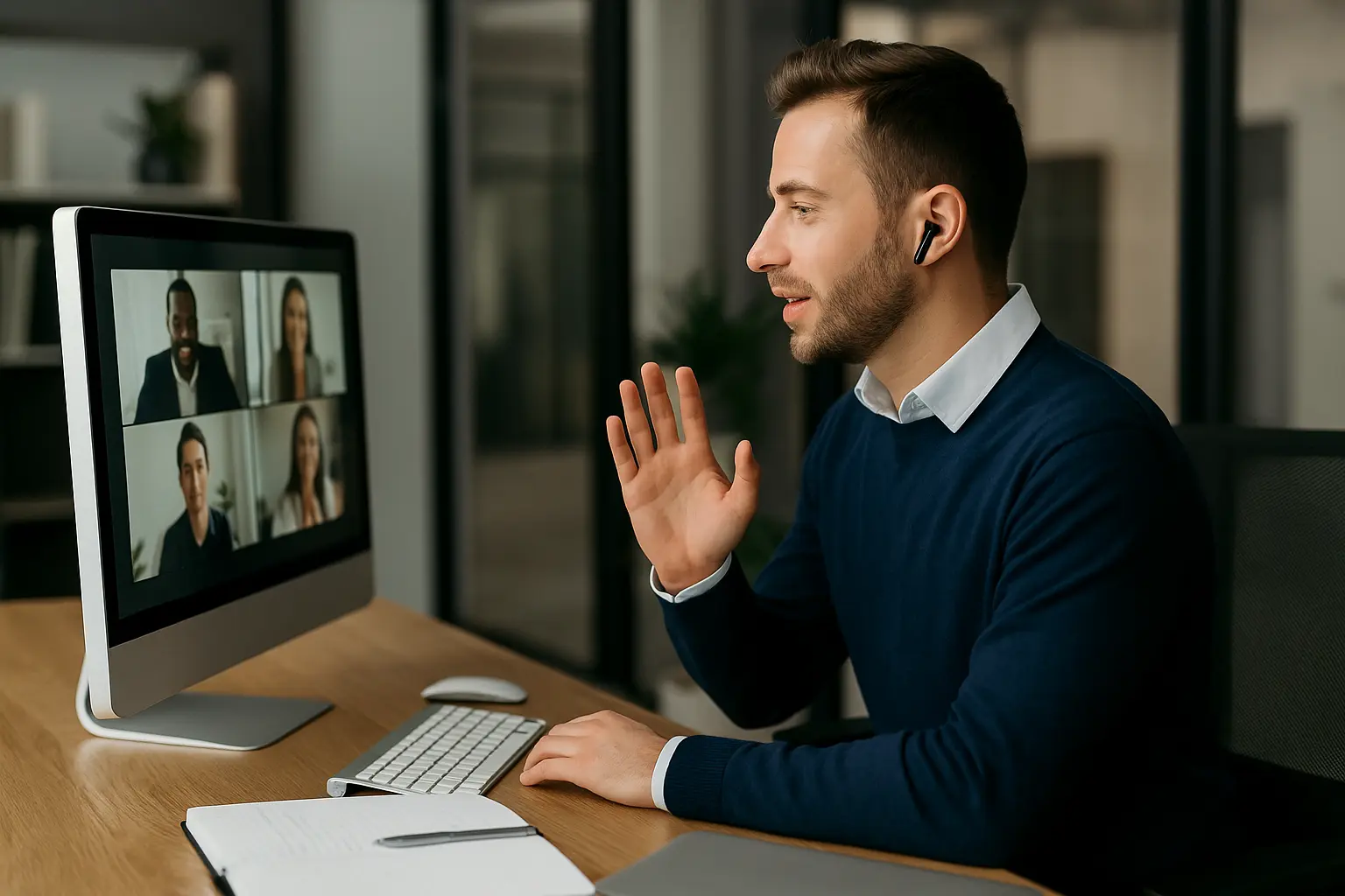 Real estate advisor conducting a virtual consulting session with a client via video call.