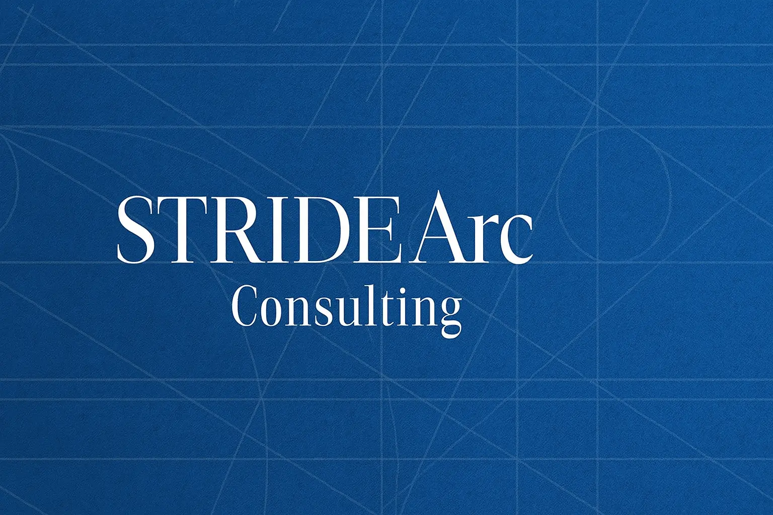 StrideArc Consulting logo on a blueprint-style background