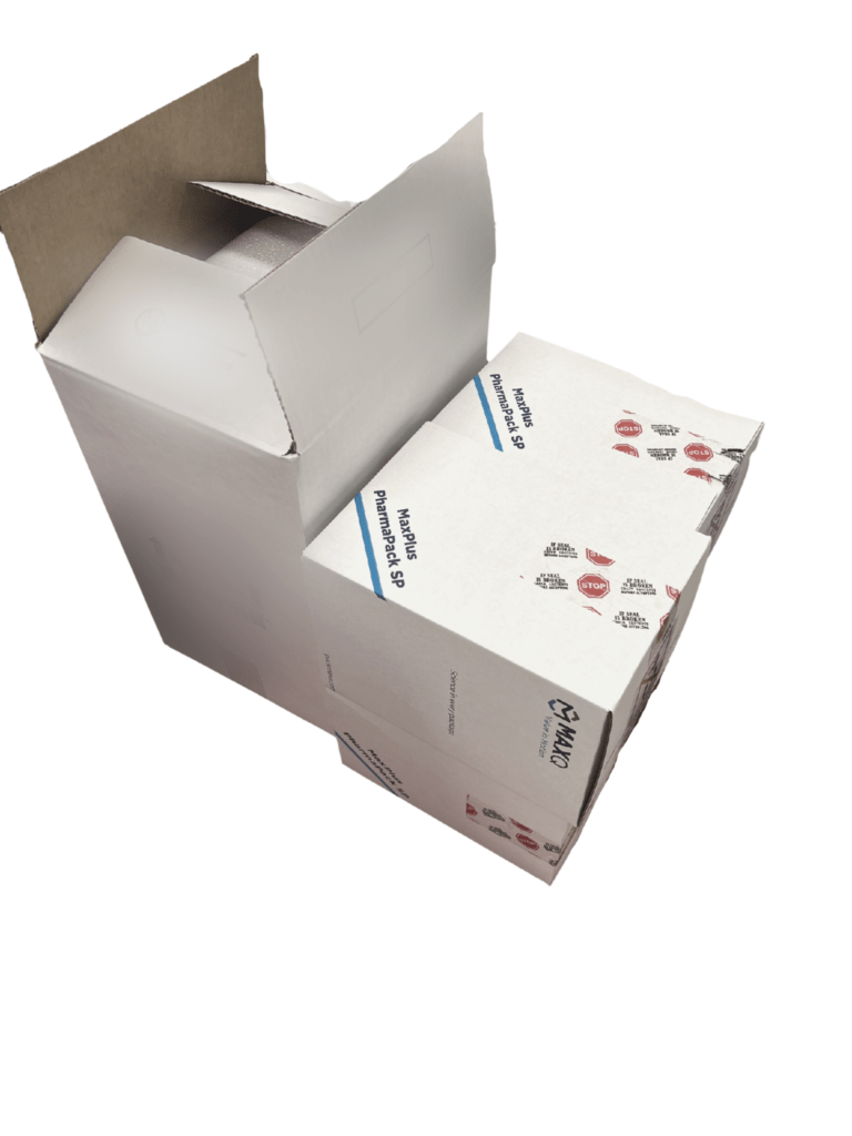 4 MaxPlus PharmaPack systems compared to 1 traditional specialty pharmacy shipper