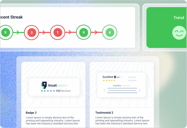 Trust Metrics SaaS interface with reputation metrics and filters