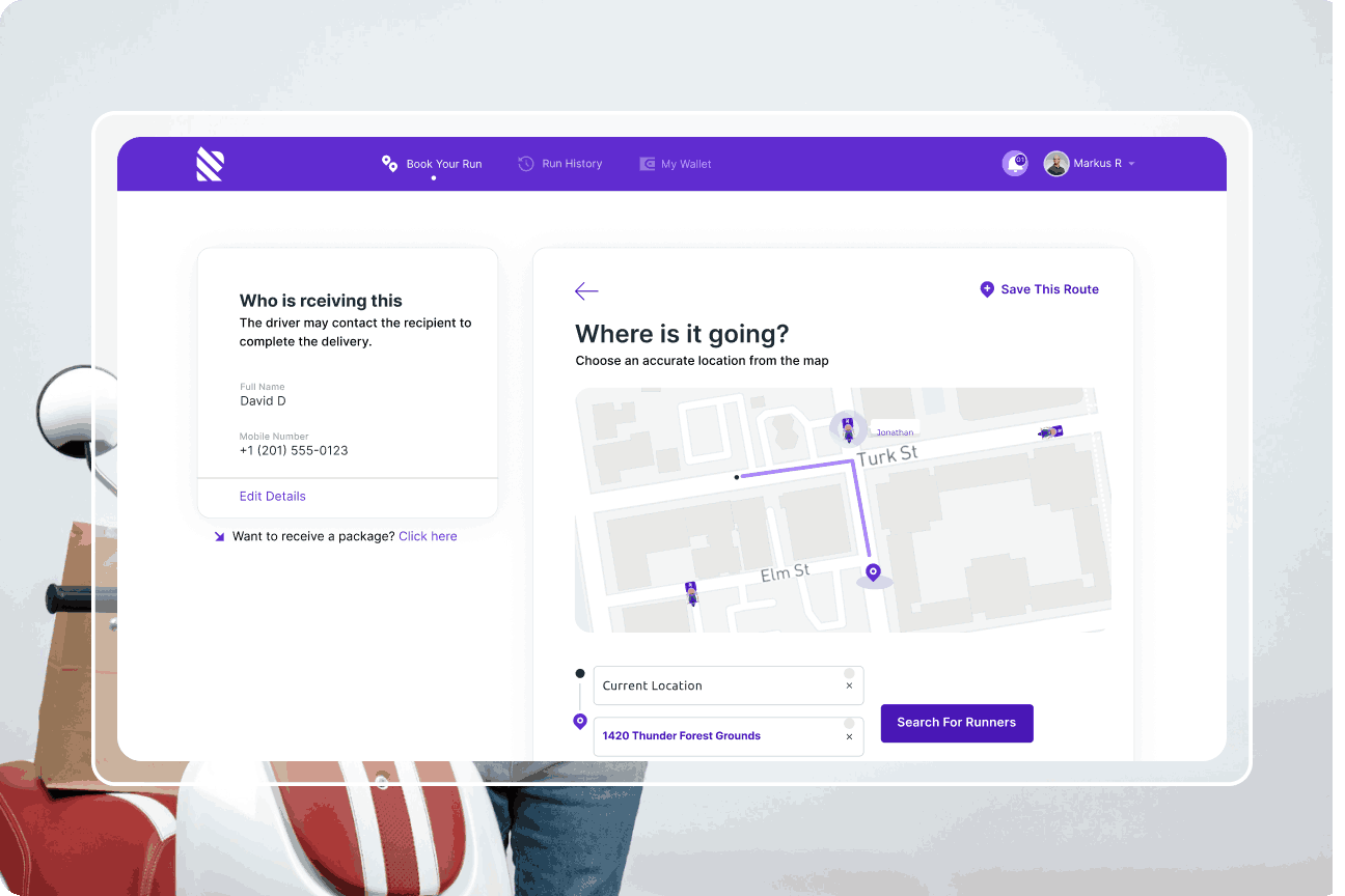 Runz last-mile delivery app UI design