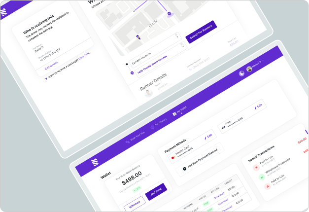 Runz delivery booking and live tracking screens