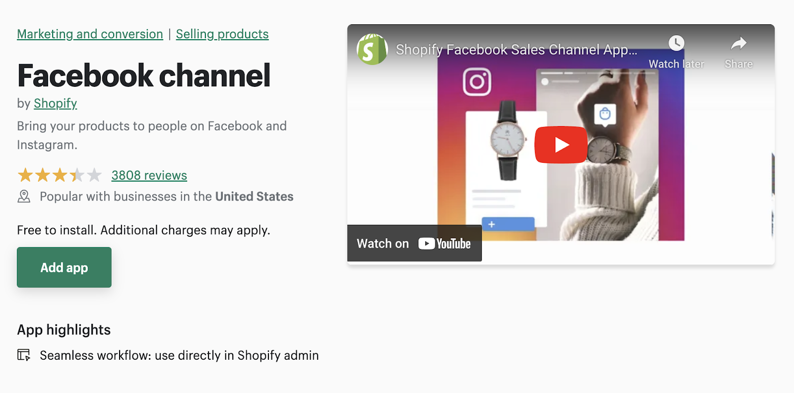 Facebook sales channel for Instagram shopping