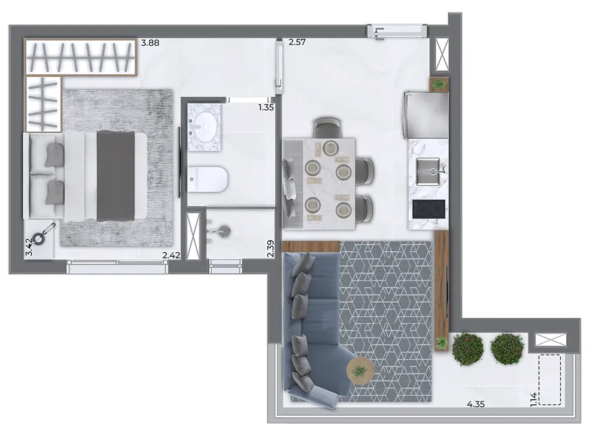 imagem da planta Studio Residencial  24m²