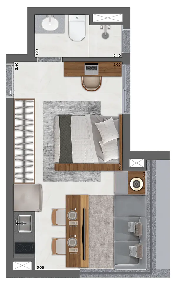 imagem da planta Studio Residencial  24m²