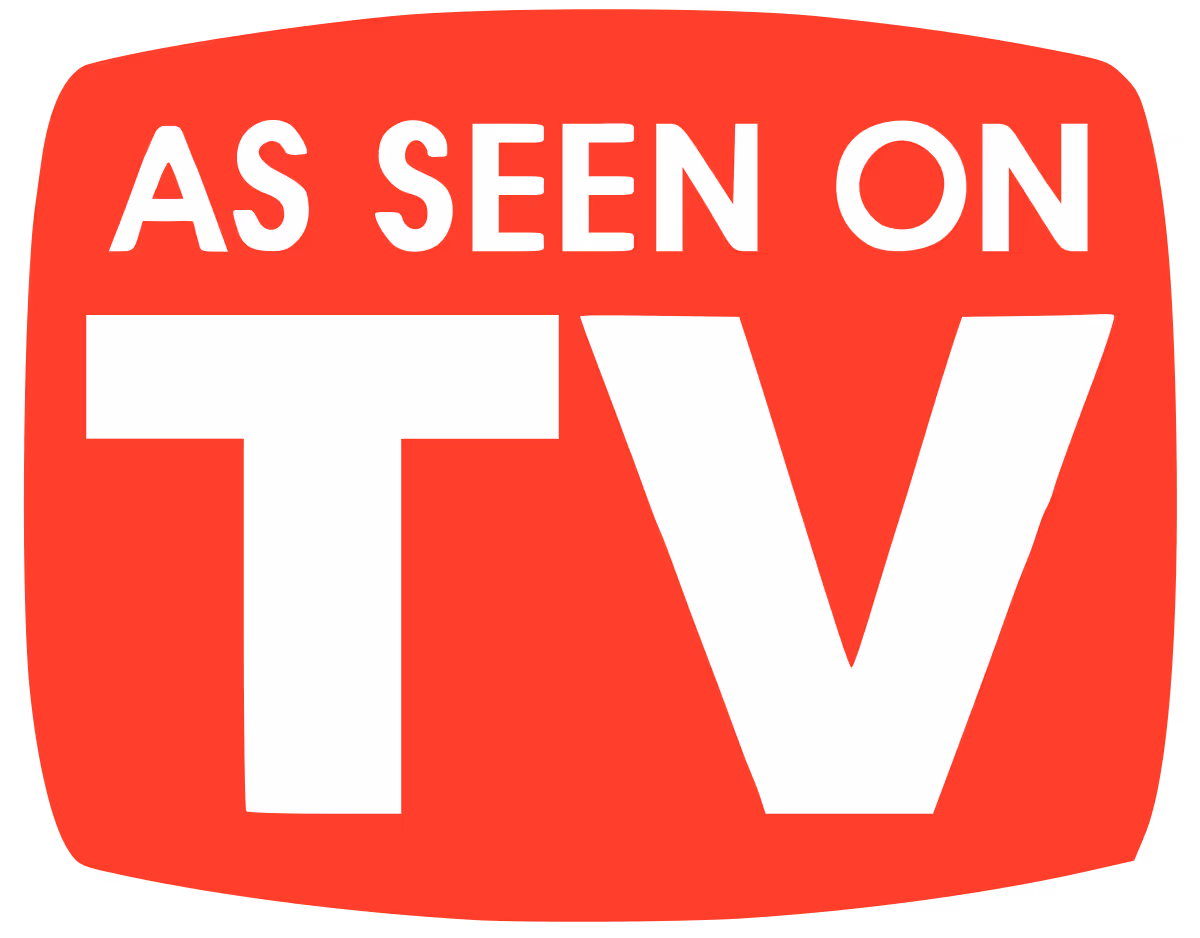 Classic red and white "As Seen on TV" logo