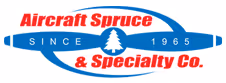 Aircraft Spruce & Specialty Co. logo with blue and red text since 1965