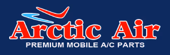 Arctic Air logo with red and blue airplane silhouette on dark blue background
