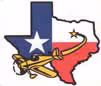 Texas state map silhouette with flag colors and crossed musical instruments