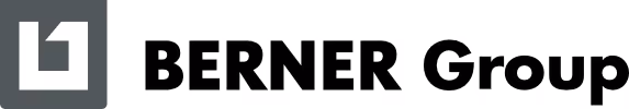 Berner Group logo with stylized square symbol in grayscale