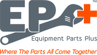 Equipment Parts Plus logo with medical cross, gray and orange design