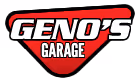 Geno's Garage logo with bold red and black automotive-style design
