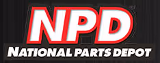 National Parts Depot logo with bold red and white NPD letters