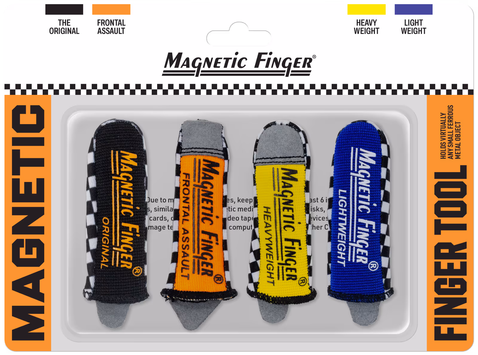 Magnetic Finger tool set with four differently colored protective sleeves