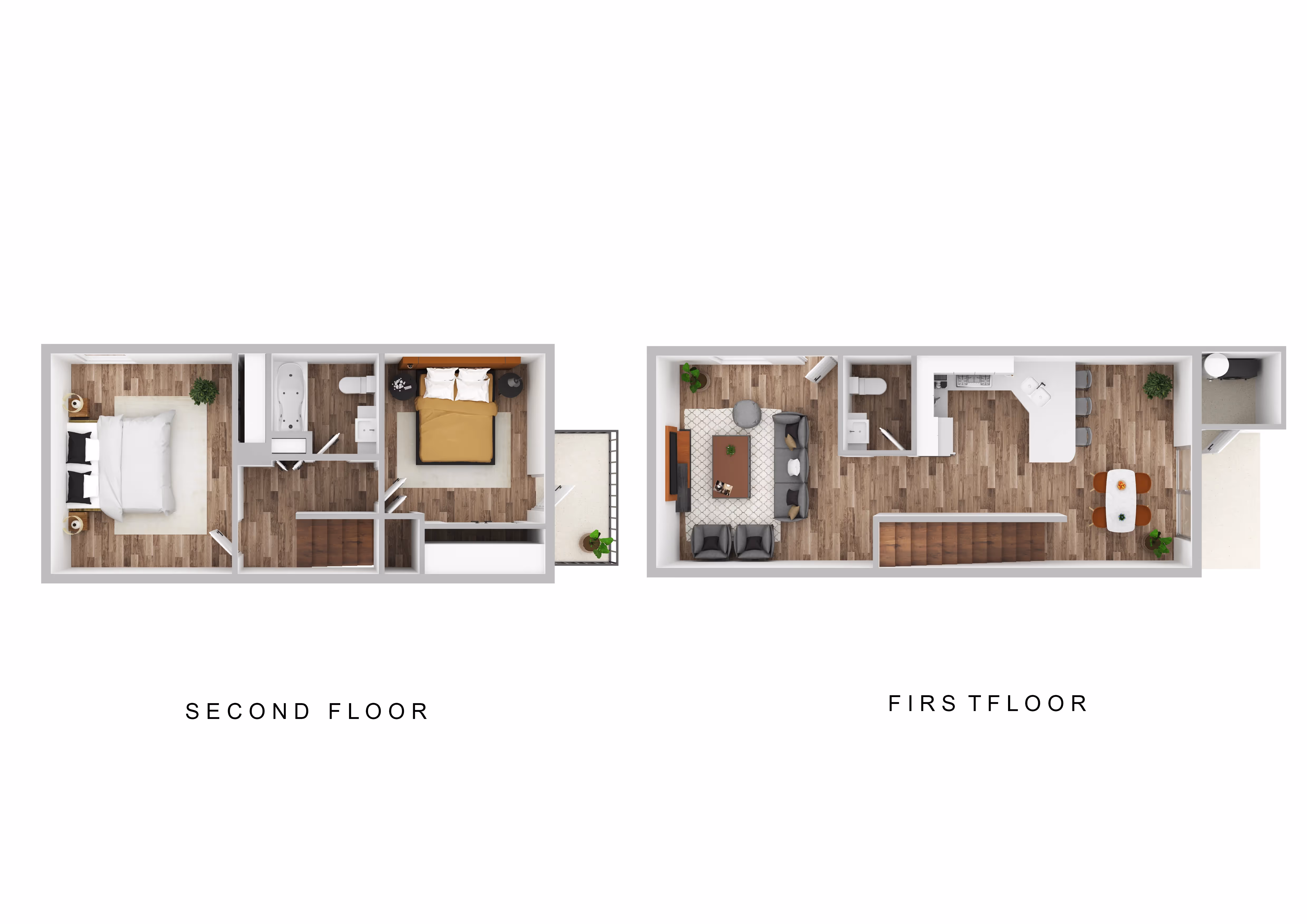 2 Bedrooms, 1.5 Bathrooms layout
