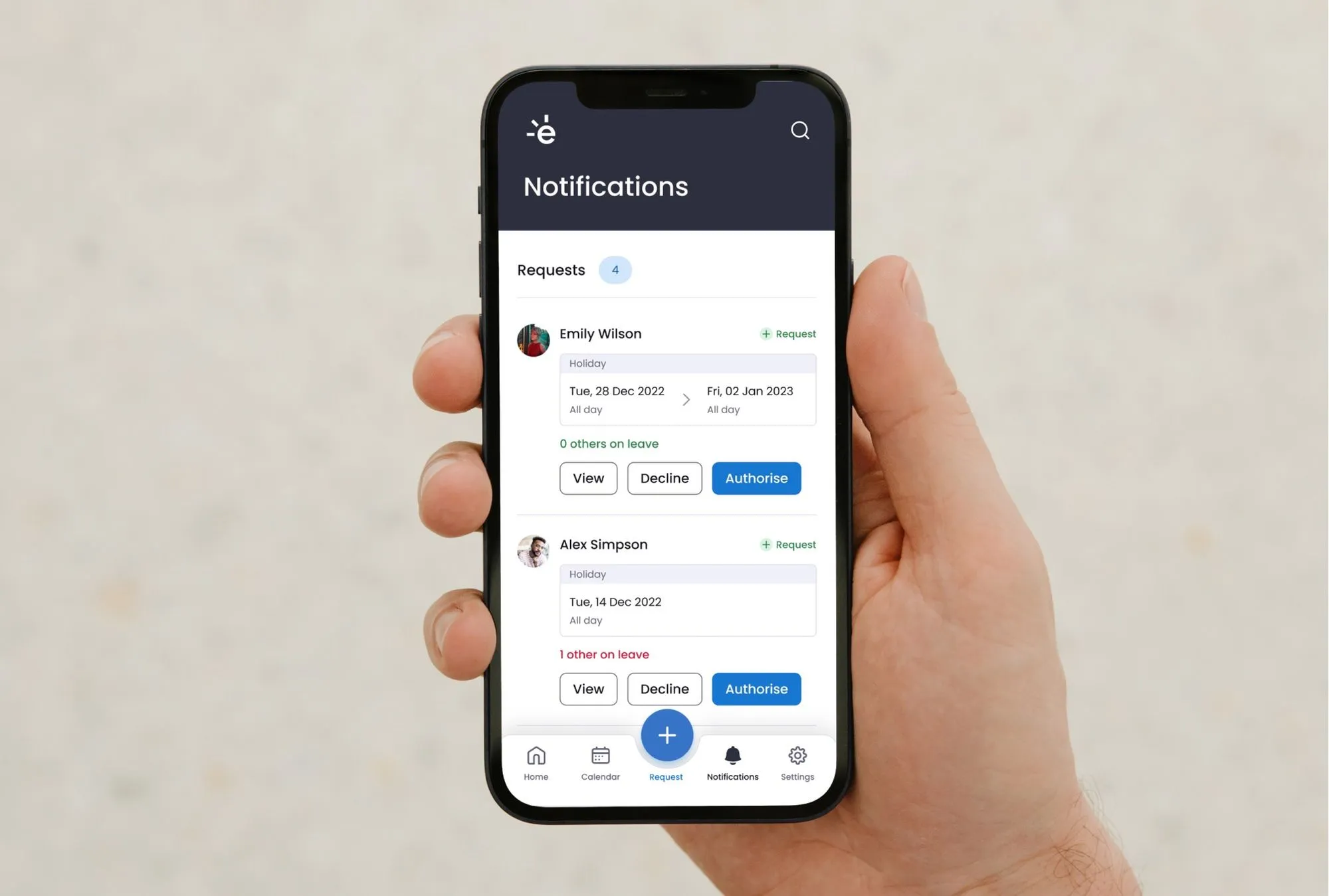 edays notifications screen phone in hand mockup