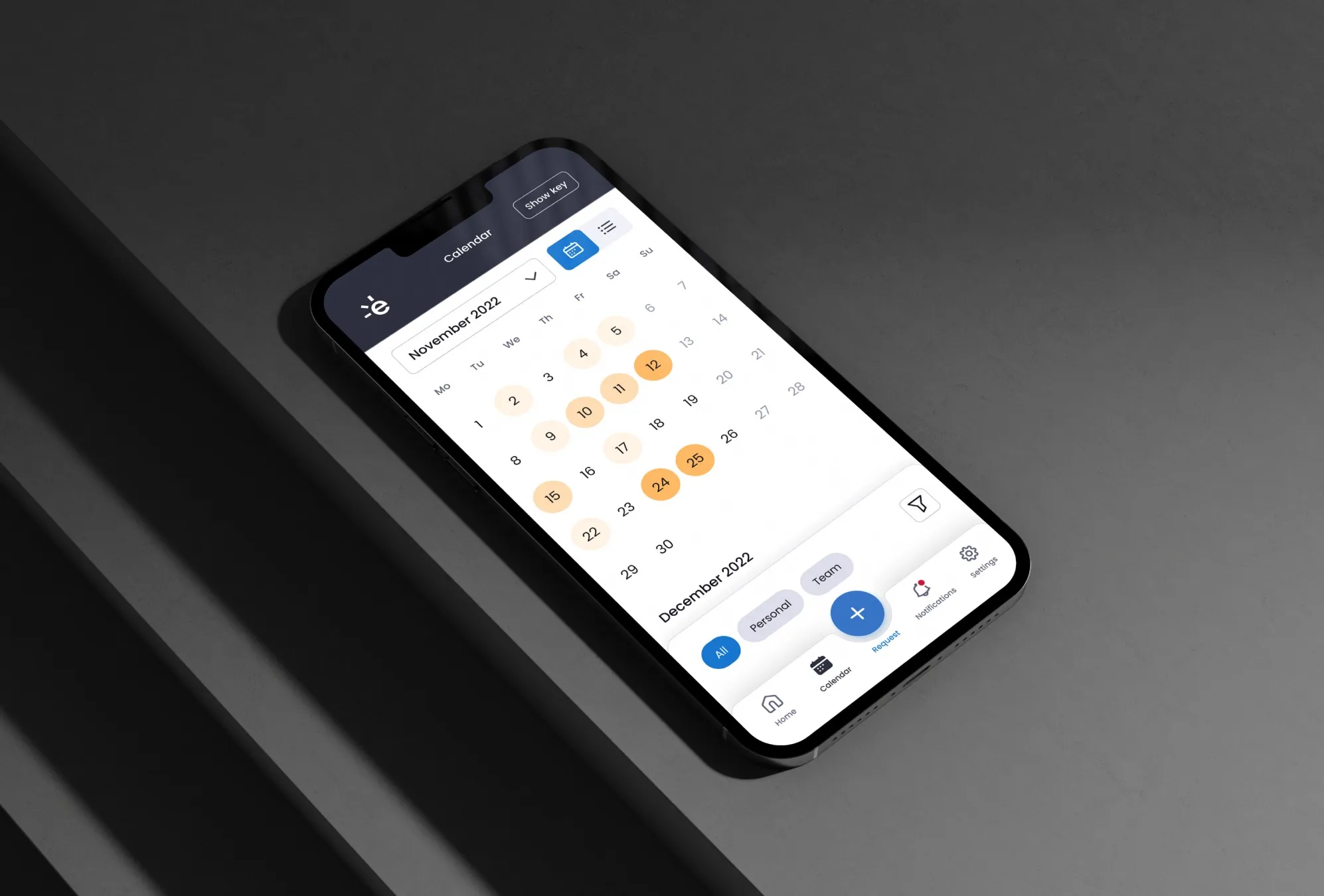 edays mockup calendar view phone sitting on bench