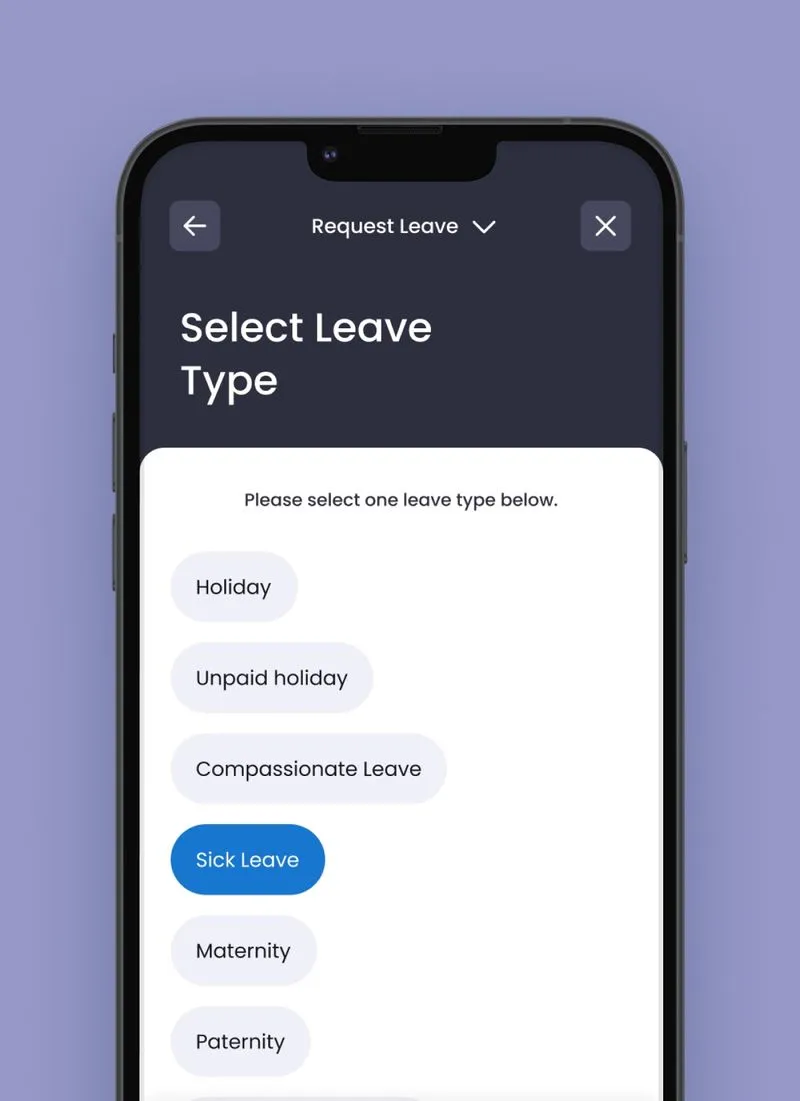edays request leave portrait phone mockup
