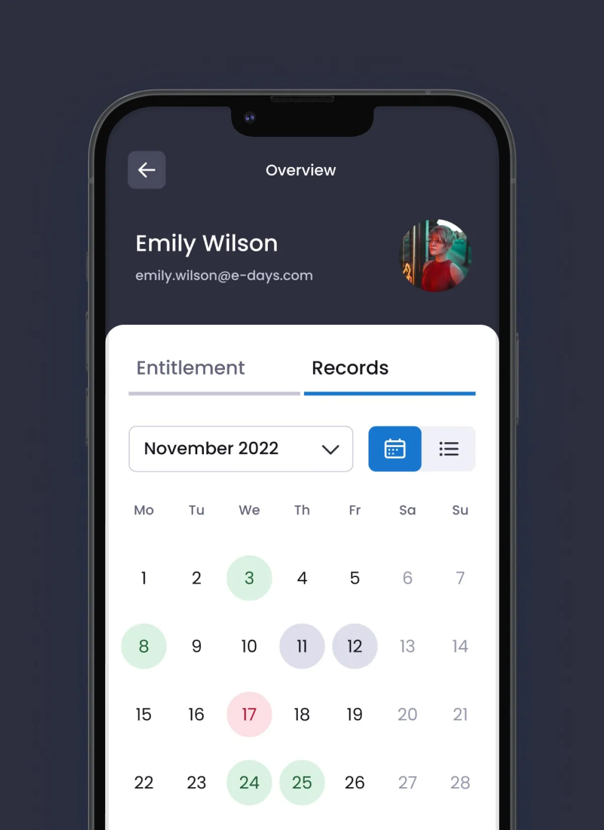 edays leave records portrait phone mockup