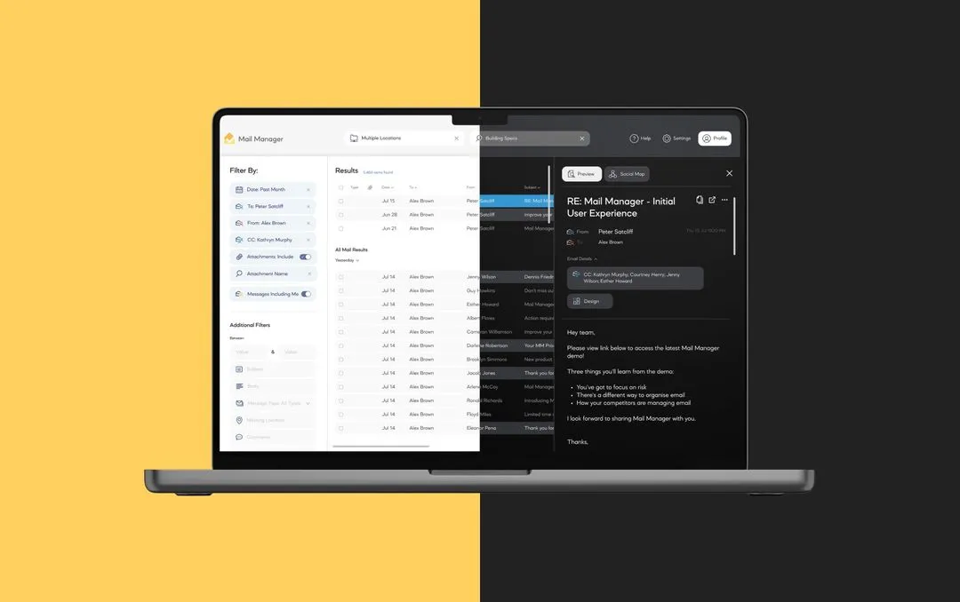 Mail Manager desktop light and dark mode showcase