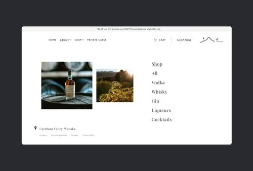 Cardrona Distillery website about dropdown navigation menu