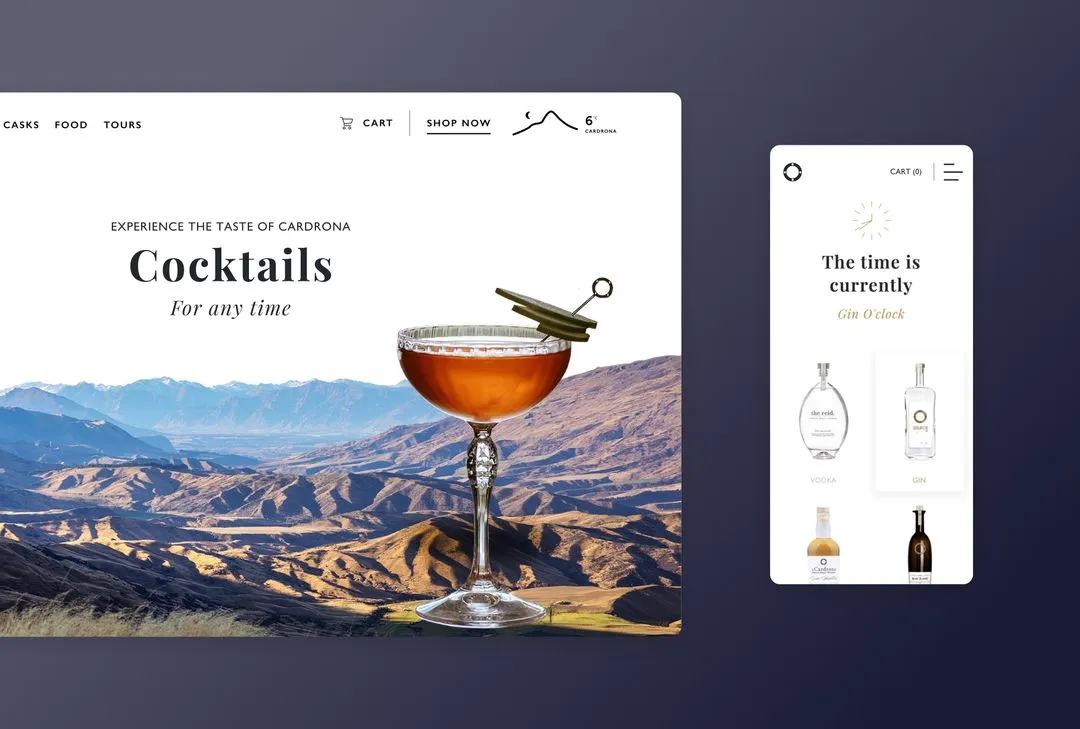 Cardrona Distillery desktop and mobile website showcase
