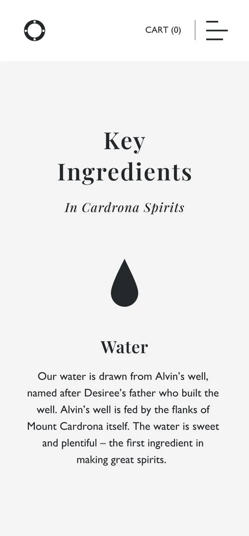 Cardrona Distillery mobile screen spirits key ingredients website