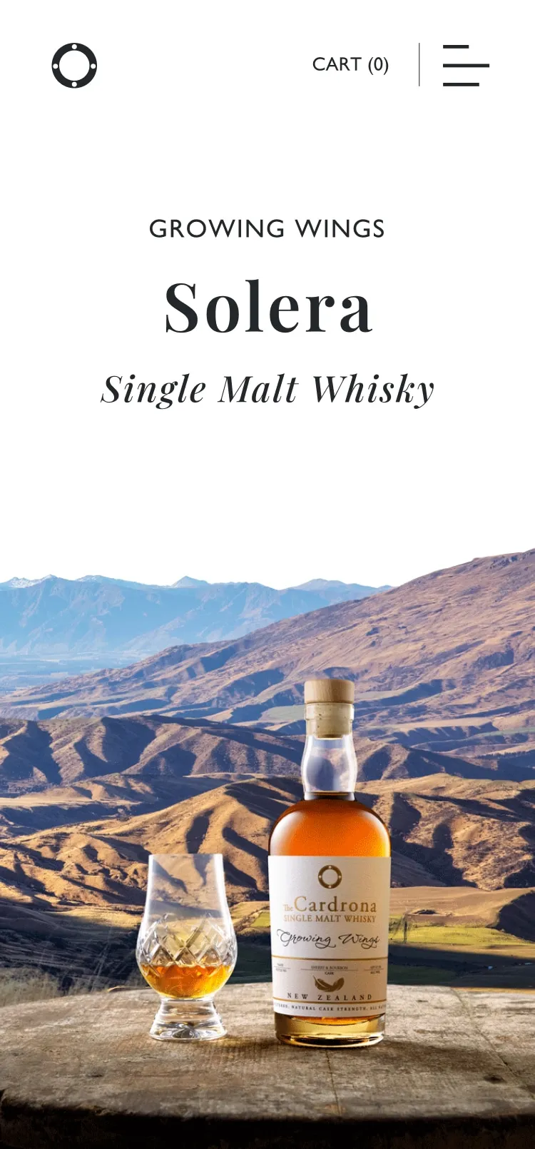 Cardrona Distillery mobile screen Growing Wings single malt whisky webpage by N4.Studio