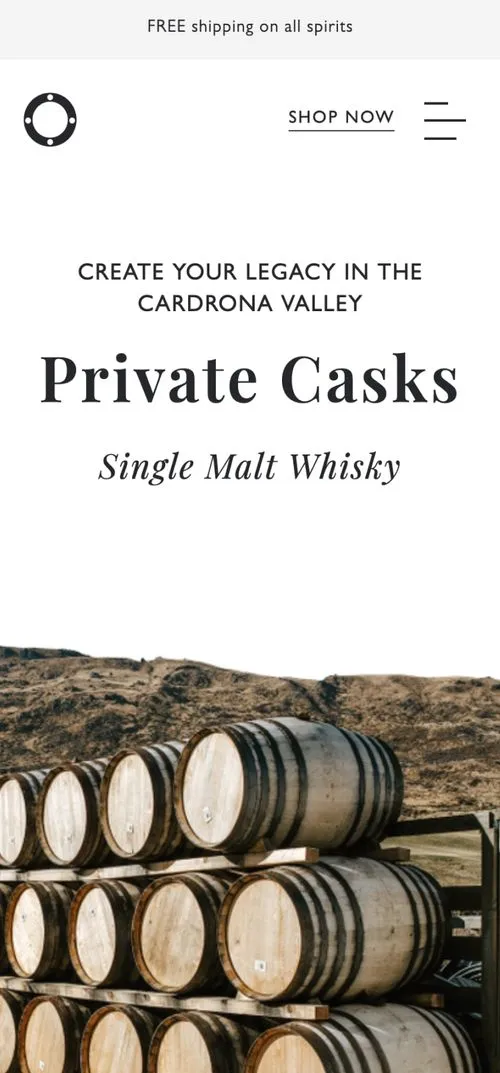 Cardrona Distillery mobile screen private casks webpage by N4.Studio
