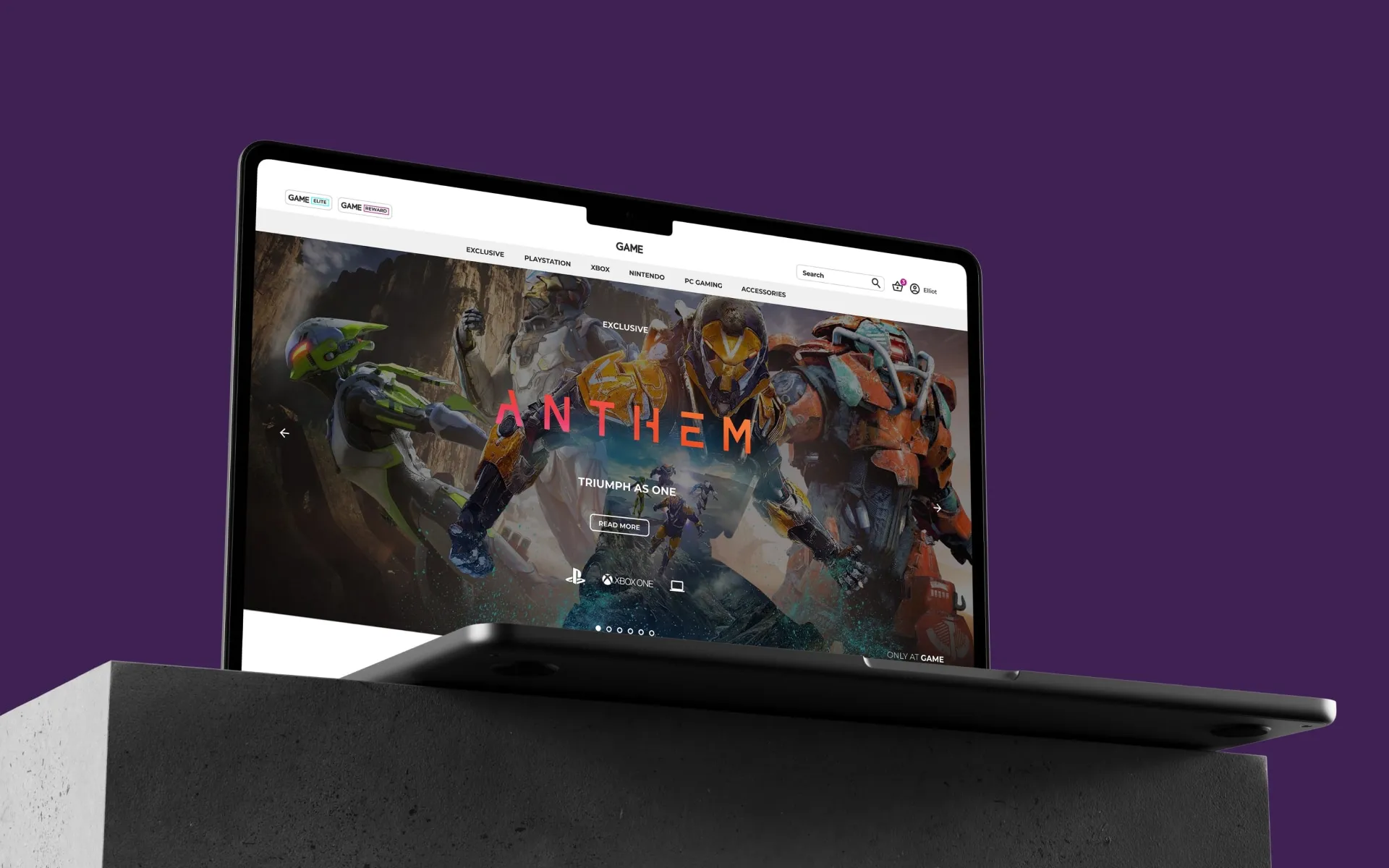 Laptop mockup of GAME Digital's website landing by N4.Studio