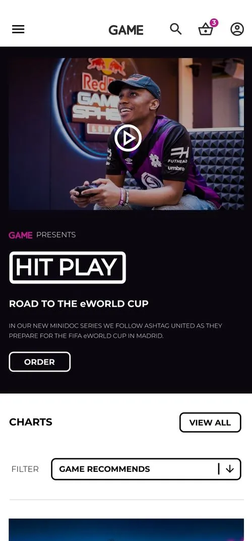 GAME Presents website mobile screen featuring "Road to the eWorld Cup"