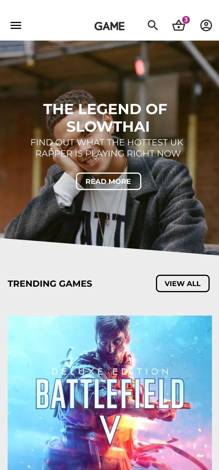 GAME Digital featured website article and trending games on mobile interface