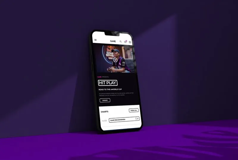 GAME Presents screen on iPhone mockup by N4.Studio