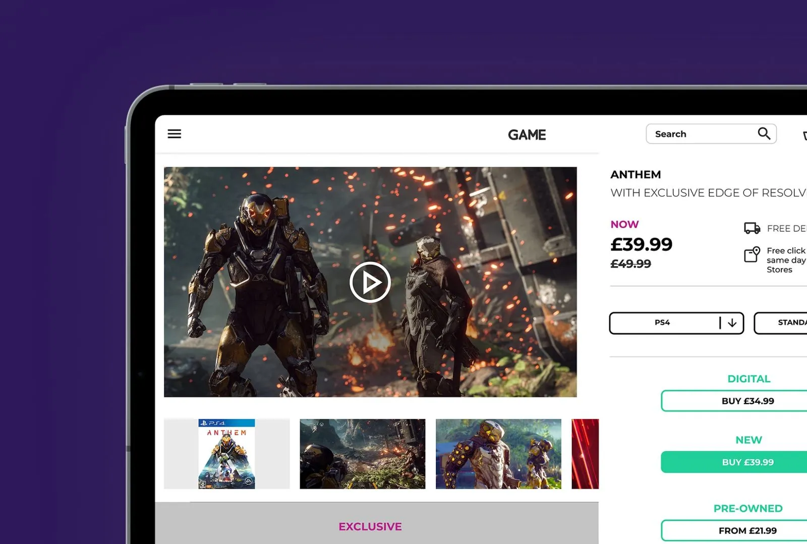 GAME Digital shopping experience mockup on tablet by N4.Studio