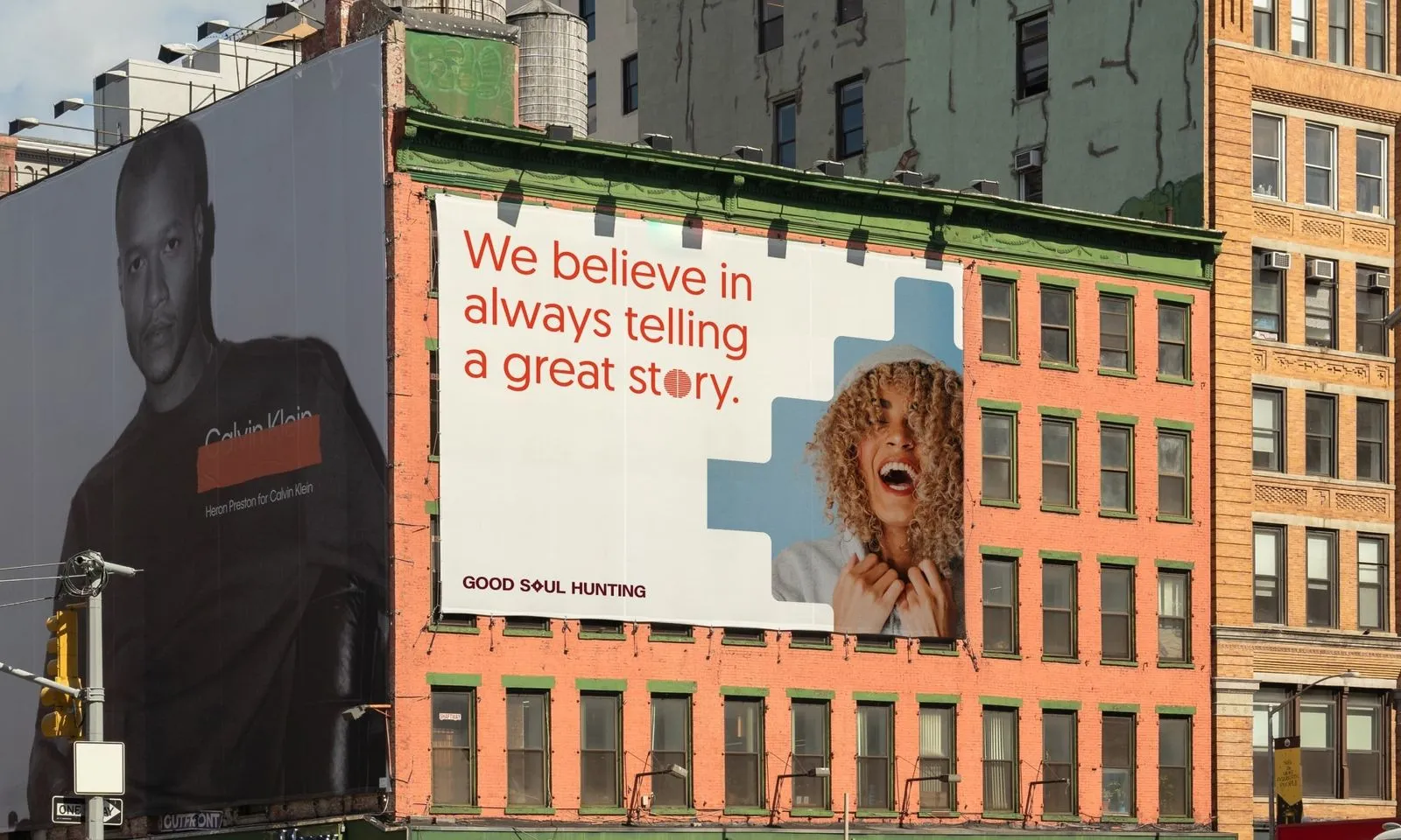 Good Soul Hunting large banner on side of building