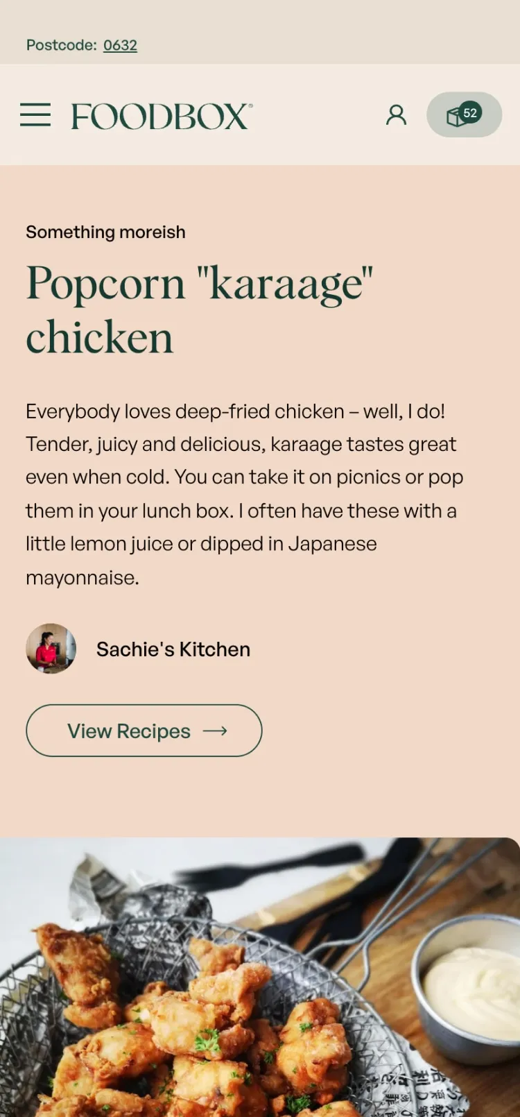 Mobile view of Sachie's Kitchen featured recipe on Foodbox's website by N4 STUDIO