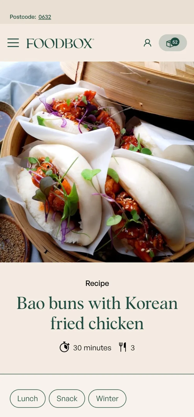 Mobile view of featured recipe on Foodbox's website by N4 STUDIO
