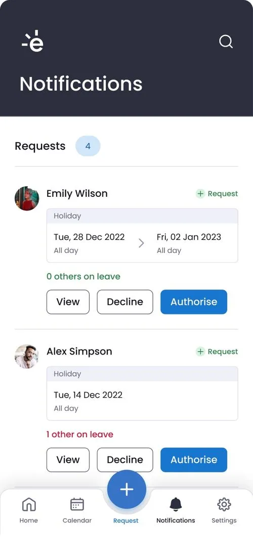edays mobile application leave request notifications