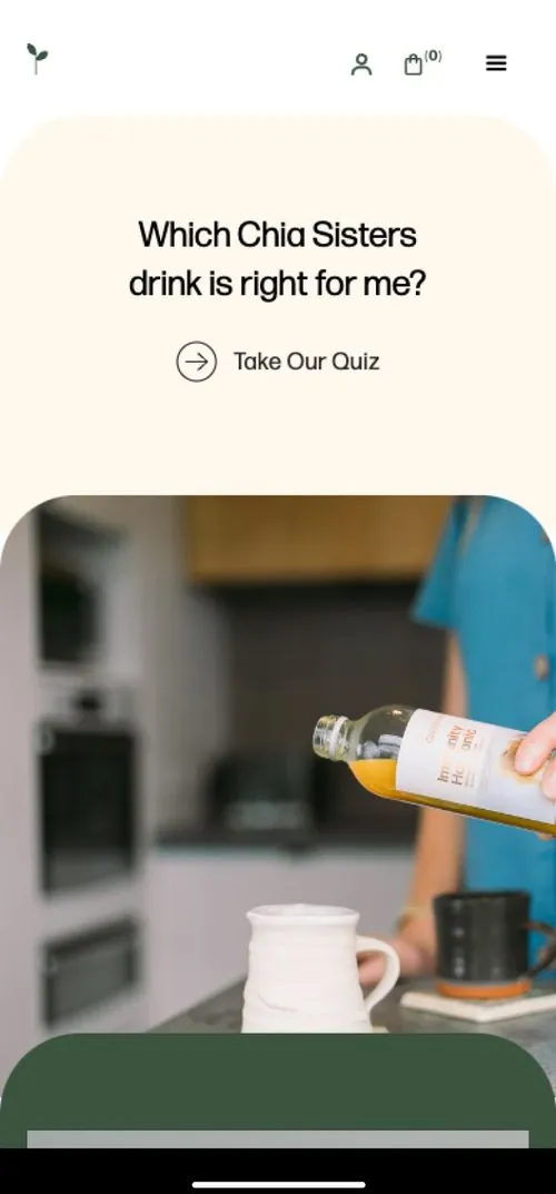 Chia Sisters website quiz question on mobile