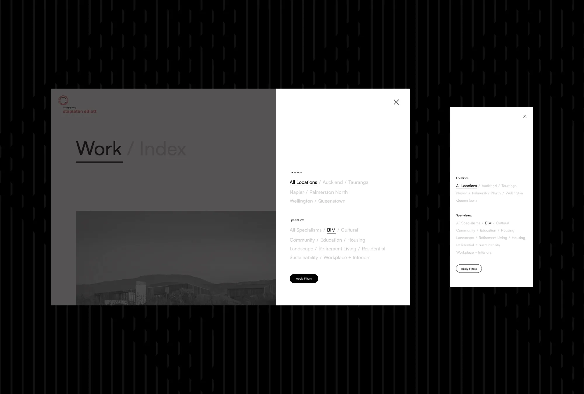 Website project filters design for DesignGroup Stapleton Elliot by N4 Studio