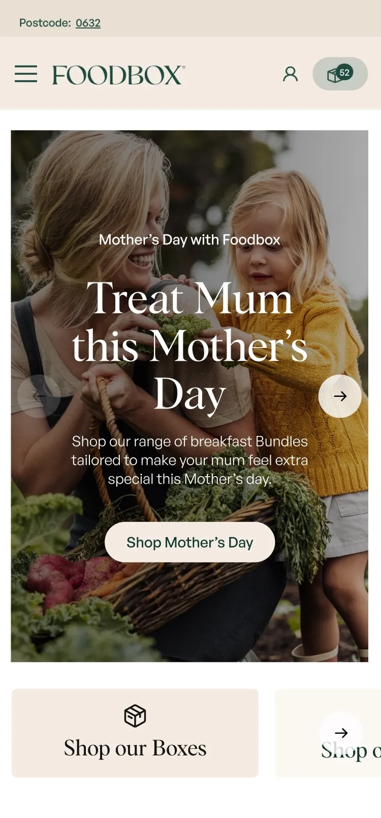 Mobile view of Foodbox homepage landing by N4 STUDIO