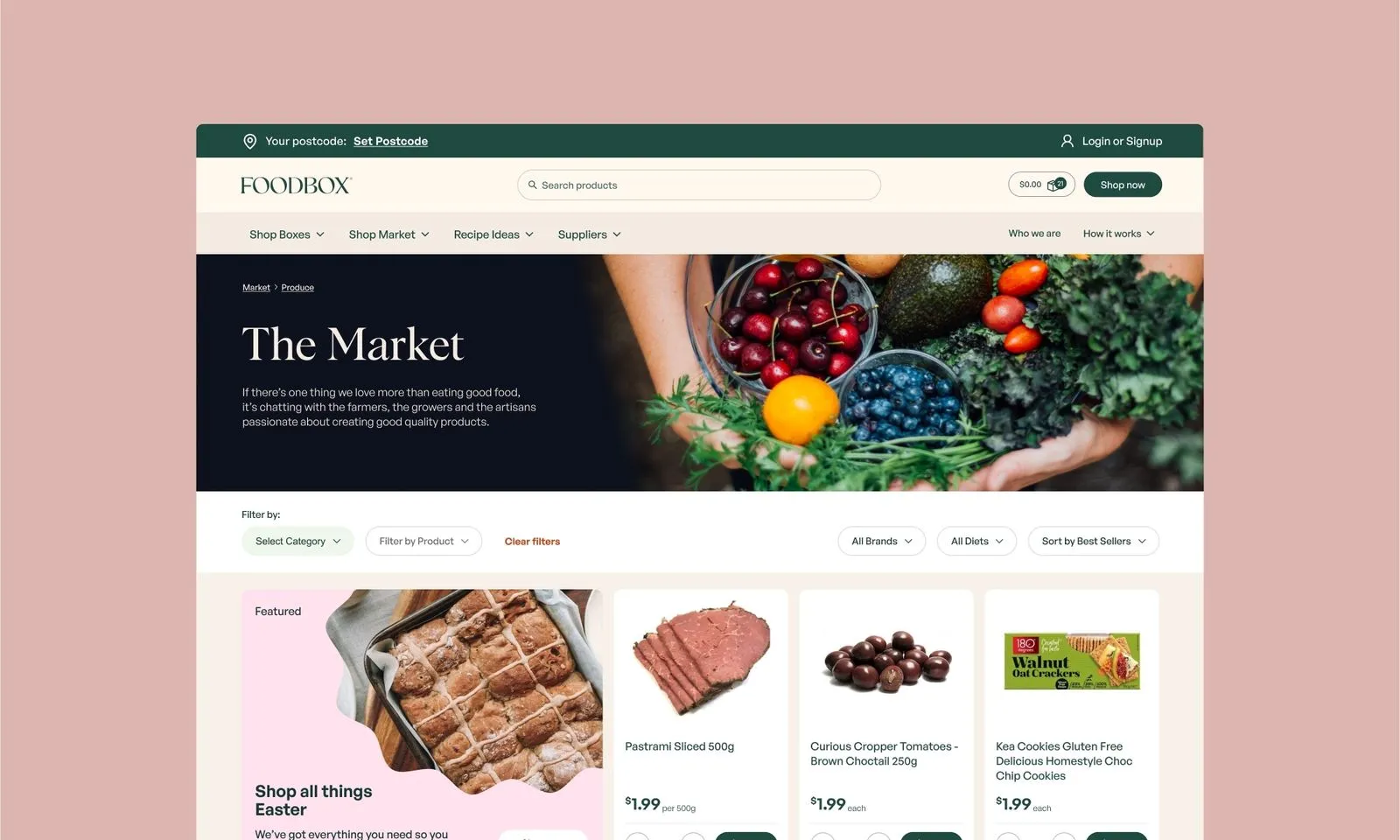 Foodbox website "The Market" page design by N4 STUDIO