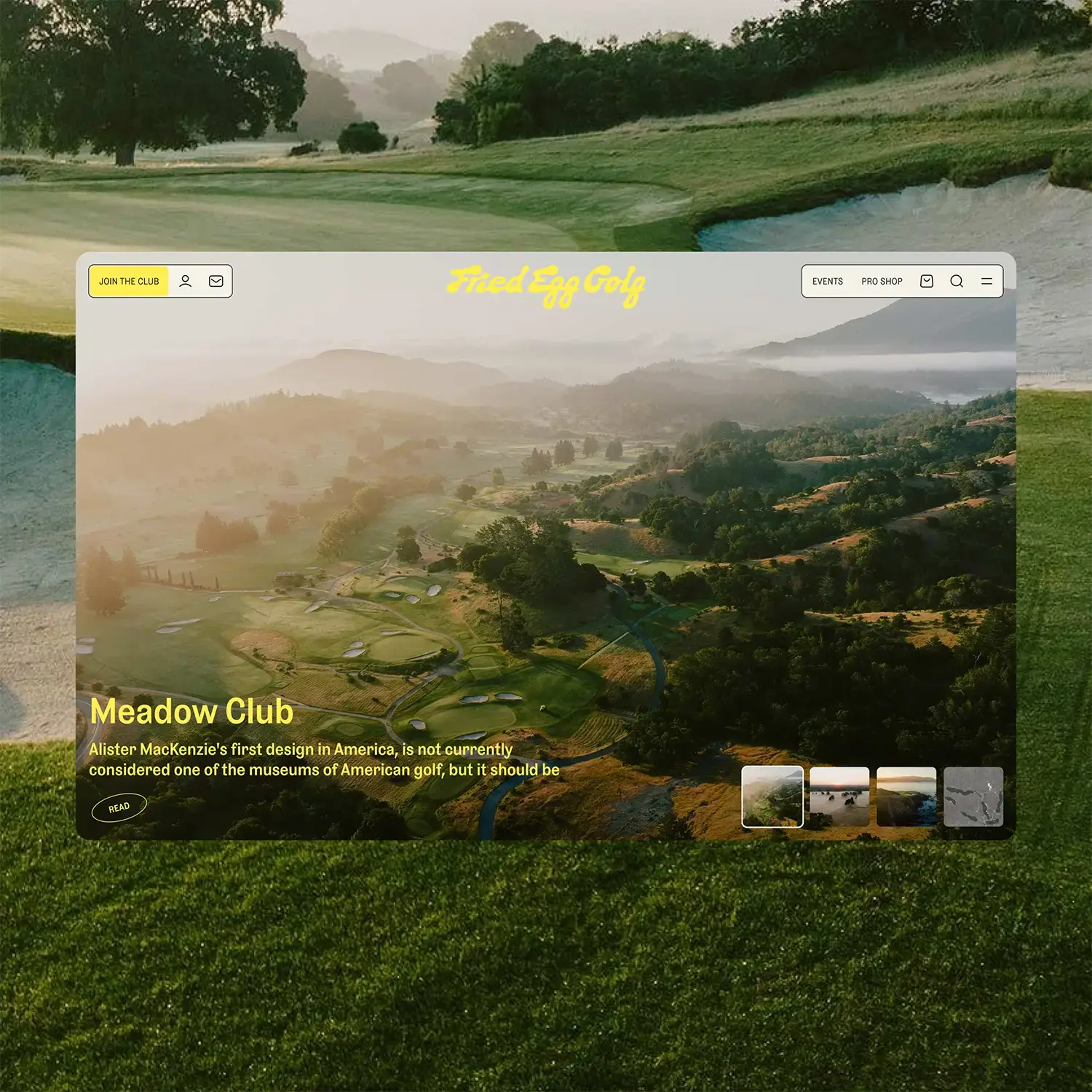 A beautiful golf course with the Fried Egg Golf Logo
