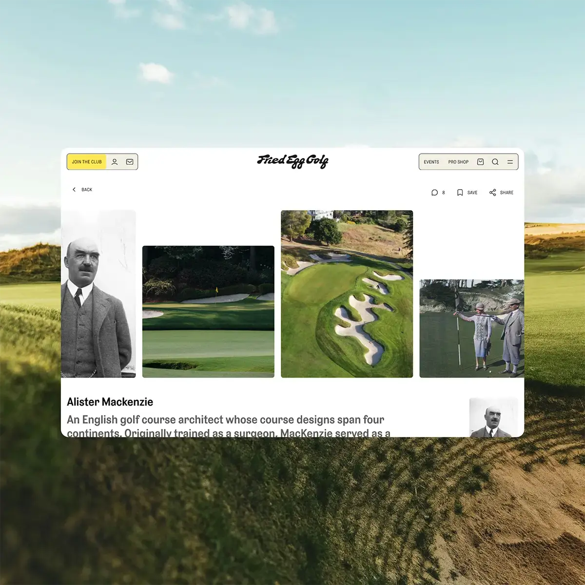 A beautiful golf course with the Fried Egg Golf Logo